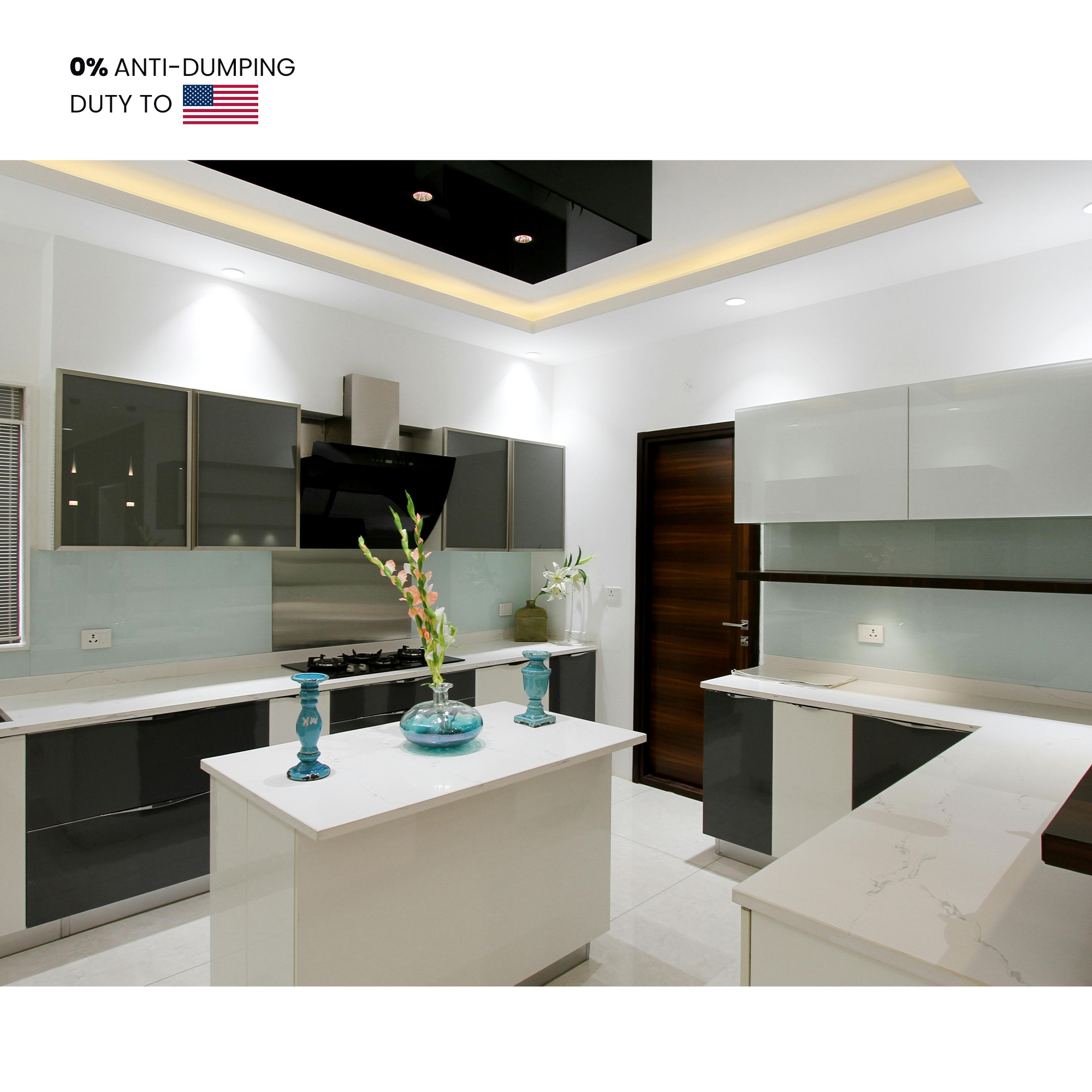 NV734 Riveting Classic Lustrous Residential Project Co-Op Artificial Quartz Stone Fabricated Kitchen Island Home Bar Counter Top