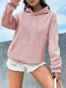 Sweat à capuche rose surdimensionné pour femmes en coton polaire Pullover Plain Sweatshirt Warm Casual Winter Wear Streetwear Custom Logo Wholesale - Product Image 3
