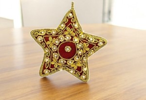 Star Shape Zari Hanging Decorative Ornament with Silk Fabric Embroidery <b>Beads</b> Thread Festive Home Wall and <b>Door</b> Decoration - Product Image 3