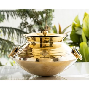 Indianartvilla หม้อทองเหลืองบริสุทธิ์พร้อมเคลือบทองโบราณสำหรับจัดเก็บและเสิร์ฟ - Product Image 4