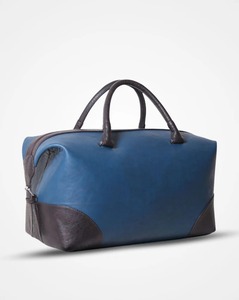 Mens Blue Leather <b>Duffle</b> <b>Bag</b> Two Tone Brown Weekender Travel Tote Gym Overnight Carry Luggage Vintage Style <b>Large</b> Polyester - Product Image 5
