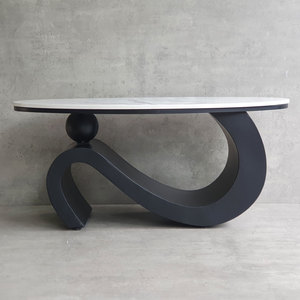 Muebles Modernos para Sala de Estar SOTA, Mesa de Centro Ovalada de 100x50x43cm con Tapa de Piedra y Patas de Hierro, Convertible y Decorativa-TT68267 - Product Image 5