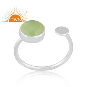 Hot selling fine sterling silver natural Prehnite Chalcedony gemstone <b>adjustable</b> <b>ring</b> custom jewelry manufacturer - Product Image 3