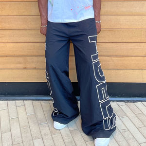 Pantalon de survêtement en nylon à jambe large pour hommes, avec impression de logo personnalisé, style Streetwear, tissu en toile à coupe surdimensionnée - Product Image 2
