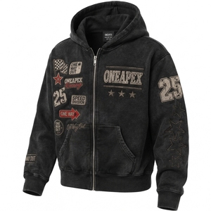 Sudadera con capucha negra para hombre, estilo racing, con cremallera, oversize, streetwear, gráfica, forro polar, bordado, chaqueta casual personalizada - Product Image 4
