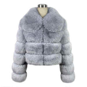 Señoras Cremallera corta Turn Down Collar Fur Winter Moda de lujo Abrigo de piel de manga larga Chaqueta acolchada para mujer - Product Image 1
