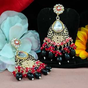 Traditional Indian Kundan <b>Earrings</b> with Coloured <b>Pearls</b> Beautiful <b>Dangle</b> Style for Wedding Celebrations - Product Image 4