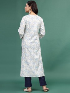 Offre Exceptionnelle 2023 : Robe Kurta Droite à Col en V et Manches Longues pour Femme, Imprimé Floral, Coton Élégant, Estival, Imprimé par Décoloration - Product Image 3