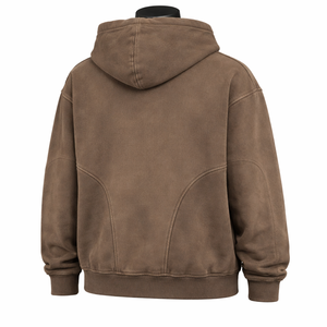 Sudadera con capucha de alta calidad para fabricantes, estilo vintage lavado, con cremallera completa, forro polar grueso, oversize, estilo urbano, con paneles curvos - Product Image 2