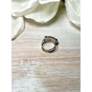 Zuni Handmade Sterling <b>Silver</b> <b>Ring</b> Multi-Stone Inlay Turquoise Natural Stone Oval IGI Certified Setting Everyday Wear Jewelry - Product Image 5