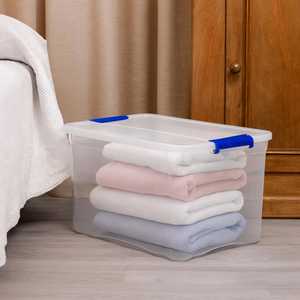 Contenitore di plastica trasparente 43 litri 58x38.5x29 cm stendibiancheria impilabile per vestiti e giocattoli di lino salvaspazio - Product Image 3