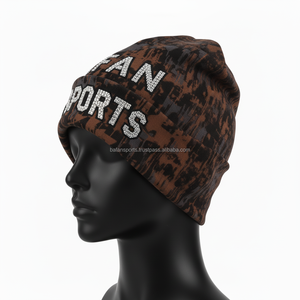 Women Winter <b>Beanie</b> Cap Knitted Fleece Inner Rhinestone Letter Design <b>Brown</b> Camo Pattern Custom Logo Patch jacquard <b>Beanie</b> Cap - Product Image 4