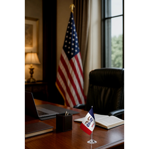Drapeau de bureau de l'Iowa, style fanion, imprimé numériquement, en coton et polyester, avec mât en aluminium, 3x5 pieds - Product Image 2