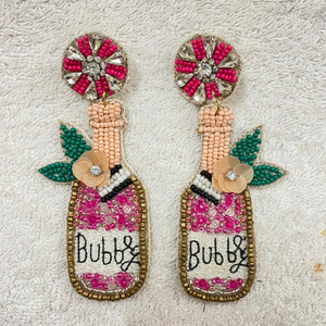 Boucles d'oreilles créoles mode champagne mariée rose plaqué or Offre Spéciale Design fait main - Product Image 4