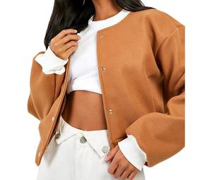 Chaqueta Varsity de Invierno para Mujer, con Logotipo Personalizado, Cómoda, Informal, Transpirable, de Lana, con Parches Sólidos Bordados y Forro Acolchado - Product Image 3