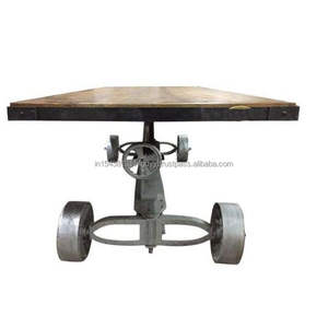 Antique American Train <b>Wheel</b> Crank Adjustable Cafe Restaurant Banquet Dining <b>Table</b> with Industrial Style <b>for</b> Entry Pub Club Bar - Product Image 2