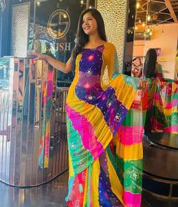 Georgette-Saree de alta calidad para bodas, nueva colección de diseñador exclusivo, suave, con secuencia de trabajo Laheriya, compras en línea - Product Image 2