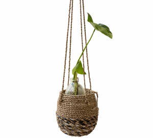 CONE GANTUNG Panier suspendu pour plantes en jonc de mer tressé à la main, style bohème, en corde naturelle, pour intérieur et extérieur, support décoratif pour plantes, décoration intérieure - Product Image 1