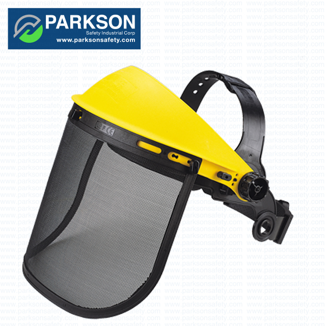 Yellow headgear, Black mesh visor