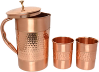 Set Pitcher Tembaga New Look Terlaris Dua Gelas Desain Palu Kustom Tahan Panas 1500ml Dapur Logam Klasik