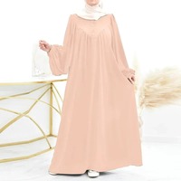 Nouveau musulman printemps et automne mode décontracté bulle à manches longues Simple couleur unie col rond bouton femmes combinaison longue robe