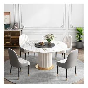 Home furniture tempered glass marble round rose gold dining table