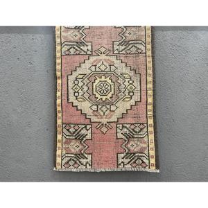 Vintage Turkish Small Rug 1.6x2.4 ft, Red <b>Yellow</b> Moroccan <b>Wool</b> Rug - Product Image 1