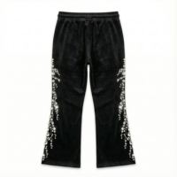 Pantalon évasé en velours épais pour femme, avec strass personnalisés, imprimé pailleté effet goutte latérale, respirant, taille haute, style streetwear