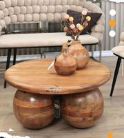 Tables Modernes en Bois Massif Finition Antique Base Sphérique Plusieurs Finitions Écologiques Durables Ensemble Salon Entrée Appartement Lune Étoile