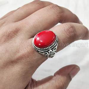 Anillo para hombre al por mayor recién llegado Coral rojo natural piedra preciosa Aries piedra natal regalo de Navidad joyería 925 anillo de plata esterlina - Product Image 3