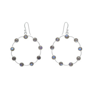 Boucles d'oreilles pendantes en argent sterling 925 de forme ronde Pierre précieuse de labradorite naturelle Style élégant Boucles d'oreilles classiques Bijoux faits à la main - Product Image 2