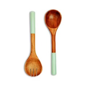 Ensemble de couverts pour salade cuillère et fourchette en bois naturel avec 2 spatules Ustensiles durables faits à la main - Product Image 1