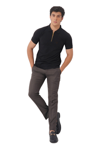Chemise décontractée pour homme en polyester/coton tricoté de qualité supérieure, coupe ajustée, manches longues, col et poignets côtelés contrastants, respirante - Product Image 2