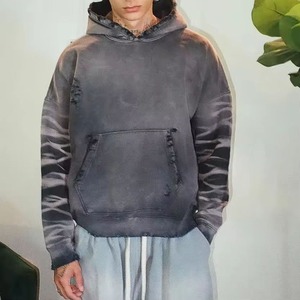 Sweat à capuche surdimensionné unisexe 100% coton personnalisé Vintage délavé à l'acide en éponge française délavé au soleil pour hommes - Product Image 2