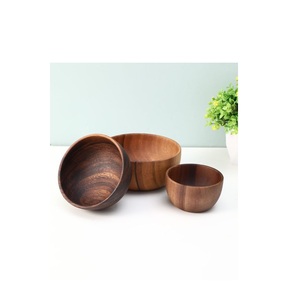 Ensemble de 3 plats de table de forme ronde au design élégant bol de service alimentaire de qualité exclusive bol en bois de taille mini - Product Image 1