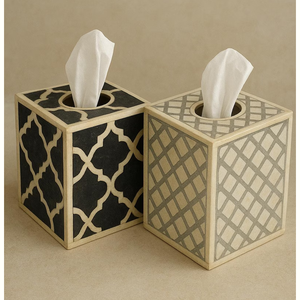 Cajas de pañuelos de primera clase Diseño elegante Creado Incrustaciones de hueso para hogares modernos Combinando artesanía y cajas de pañuelos atemporales - Product Image 1