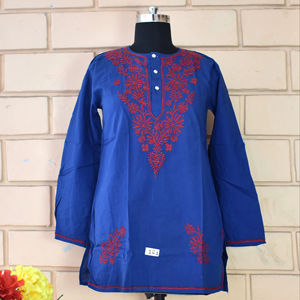 <b>Kurti</b> Cotton Chikan Embroidered Women Long Top Designer Casual Top Tunic Wholesaler - Product Image 3