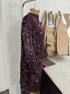 Nueva moda señoras elegante fiesta de noche vestido de cóctel manga larga cuello cuadrado recto rebordear bordado brillante Natural - Product Image 6