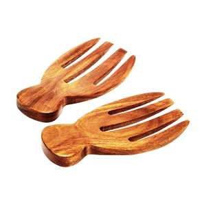 Juego de 2 servidores de ensalada Juego de servidor de ensalada de madera natural con 2 torneros Utensilios hechos a mano sostenibles - Product Image 4