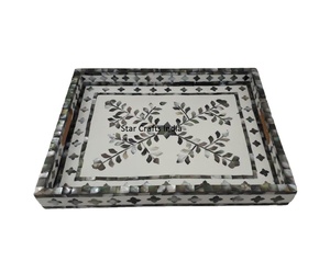 Plateau de service avec incrustation de nacre rectangulaire de conception artistique unique avec logo personnalisé Plateau de nourriture pour fournitures de restaurant et d'hôtel à la mode - Product Image 4