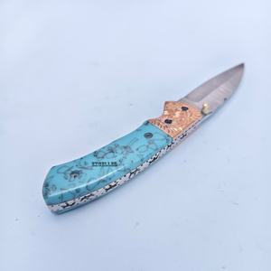 Handmade High Quality Damascus Steel Under Lock <b>Folding</b> <b>Knife</b> with Resin Handle Handcrafted <b>Utility</b> Pocket <b>Knife</b> - Product Image 4