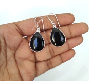 925สเตอริงเงินหยดน้ำตาสีโอนิกซ์สีดำต่างหูชุบทองสไตล์โบฮีเมียน5กรัมสำหรับงานแต่งงานอินเทรนด์ - Product Image 3