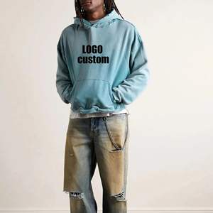 Sudadera extragrande de algodón pesado 100% con logotipo personalizado, Sudadera con capucha lavada con ácido para hombre, técnica bordada teñida Lisa para invierno - Product Image 3