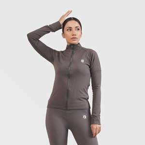 Veste de course légère et respirante en gris avec col montant pour la saison printanière - Product Image 1