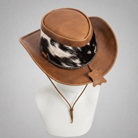 Chapeau de cowboy aspect cuir motif vache style western pare-soleil avec sangle sous le menton pour la mode en plein air, la plage, la pêche, unisexe, utilisable quatre saisons