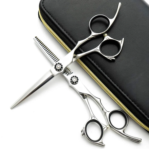 Kit de tijeras de peluquero profesional Juego de tijeras de corte y adelgazamiento de acero inoxidable de 5,5 "con acabado pulido y estuche con cremallera - Product Image 1