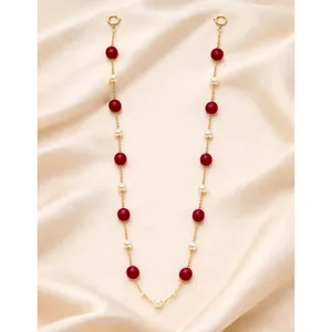 Cadena de moda para la cara y el cuerpo con piedras rojas y blancas pulidas y perlas incrustadas - Product Image 1