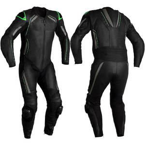 Combinaison de moto en cuir de course pour hommes avec manches pré-incurvées et protection des genoux CE - Product Image 1