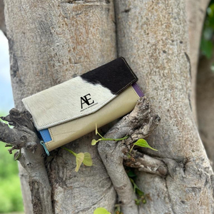 กระเป๋าคลัทช์หนังสำหรับผู้หญิงหนังขนสัตว์แท้รีไซเคิลหนังสัตว์มีสไตล์กระเป๋าสตางค์อเนกประสงค์สีรุ้งกระเป๋าใส่บัตร ATM - Product Image 1