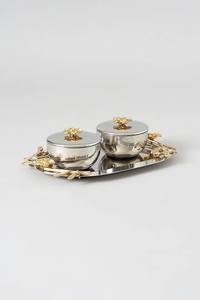 Plateau et bol de forme ovale de fleur de bourgeon le plus vendu avec couvercle de fleur élégant pour offrir mariage et restaurant à domicile utilise des prix bas - Product Image 4